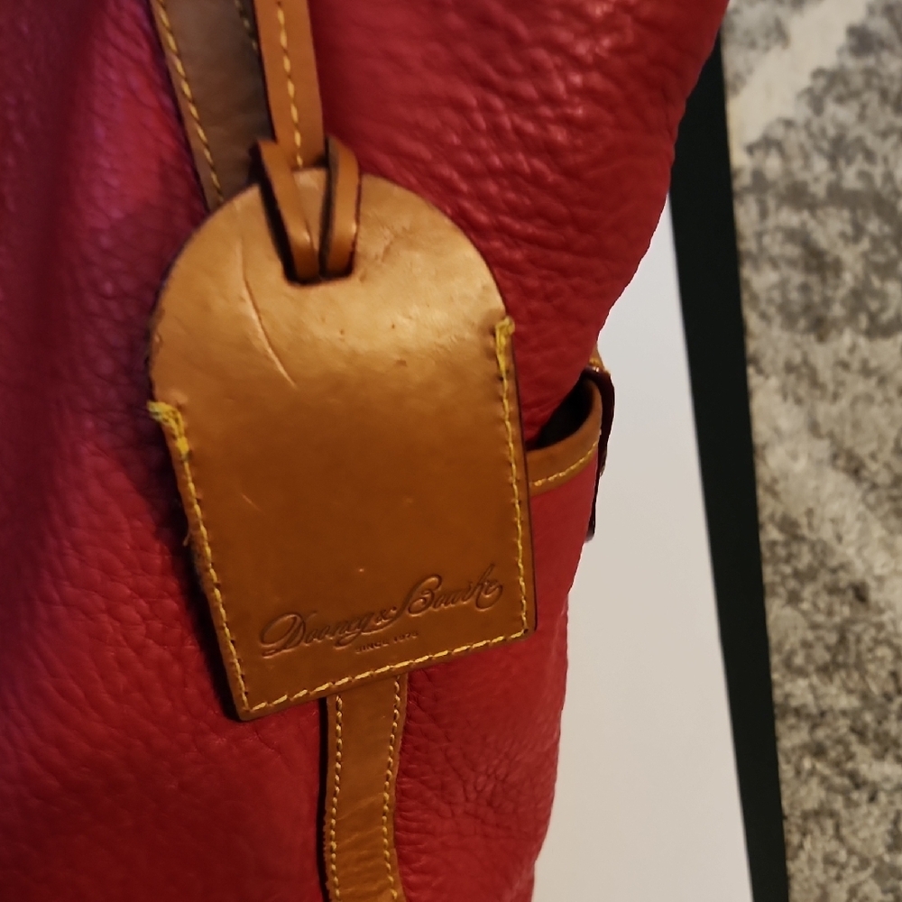 Dooney & Bourke Kristin Pebbled Leather Red Tote Bag with Tan Accents - Picture 8 of 16